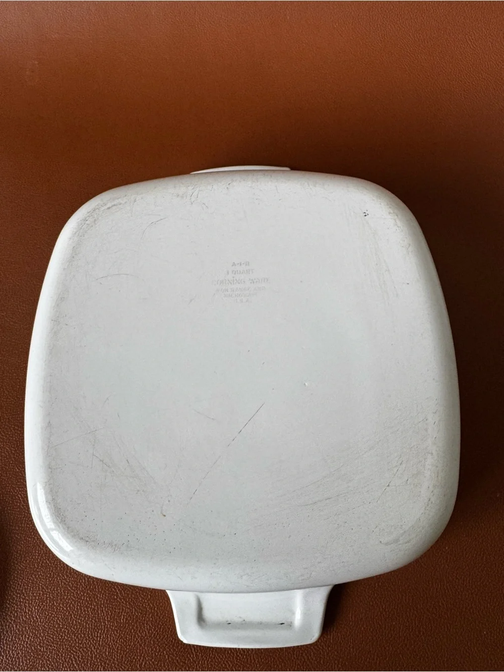 Corningware White Casserole Dish with Vegetable Motif and Glass Lid
